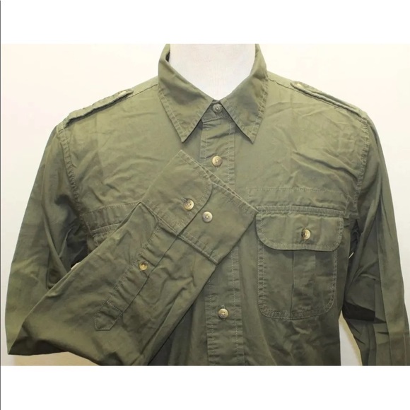 Signature 53 Levis Men Military Green Long Sleeve Shirt Polo Small 100% Cotton - Picture 5 of 13